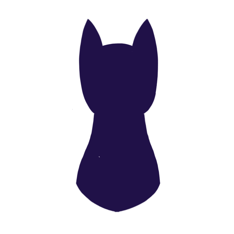  a dark purple torso-up silhouette of a pony facing forward with a white outline.